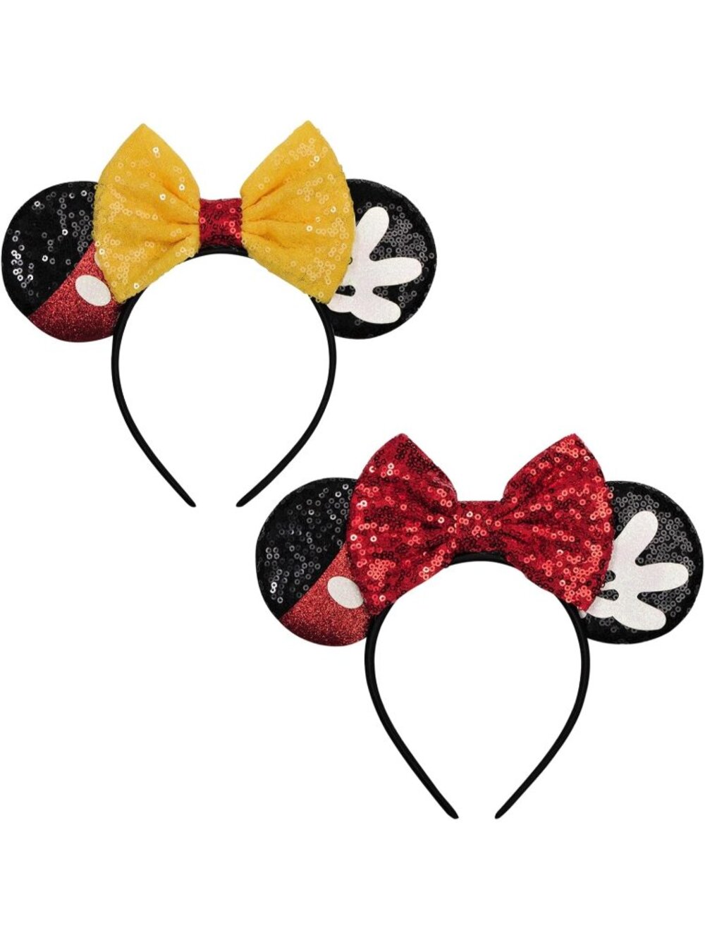 Women gold Red Sequin Handmade Mickey Mouse Headband 2 Pieces